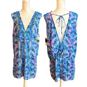 V neck Caftan Swim cover NWT Juicy Couture Floral blue pink white sz XL RARE